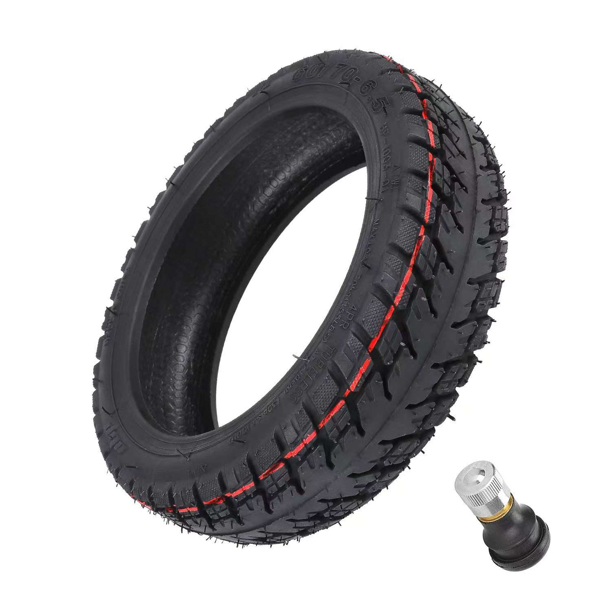 Pneu tubeless tout-terrain 10 pouces noir avec valve de gonflage