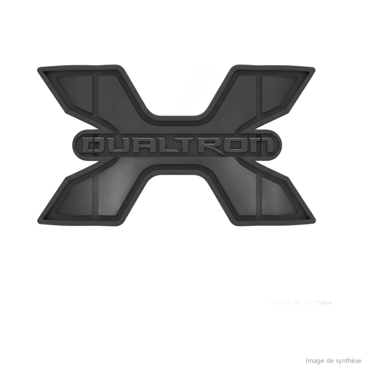 Schéma de l'emblème en forme de X gravé du logo Dualtron