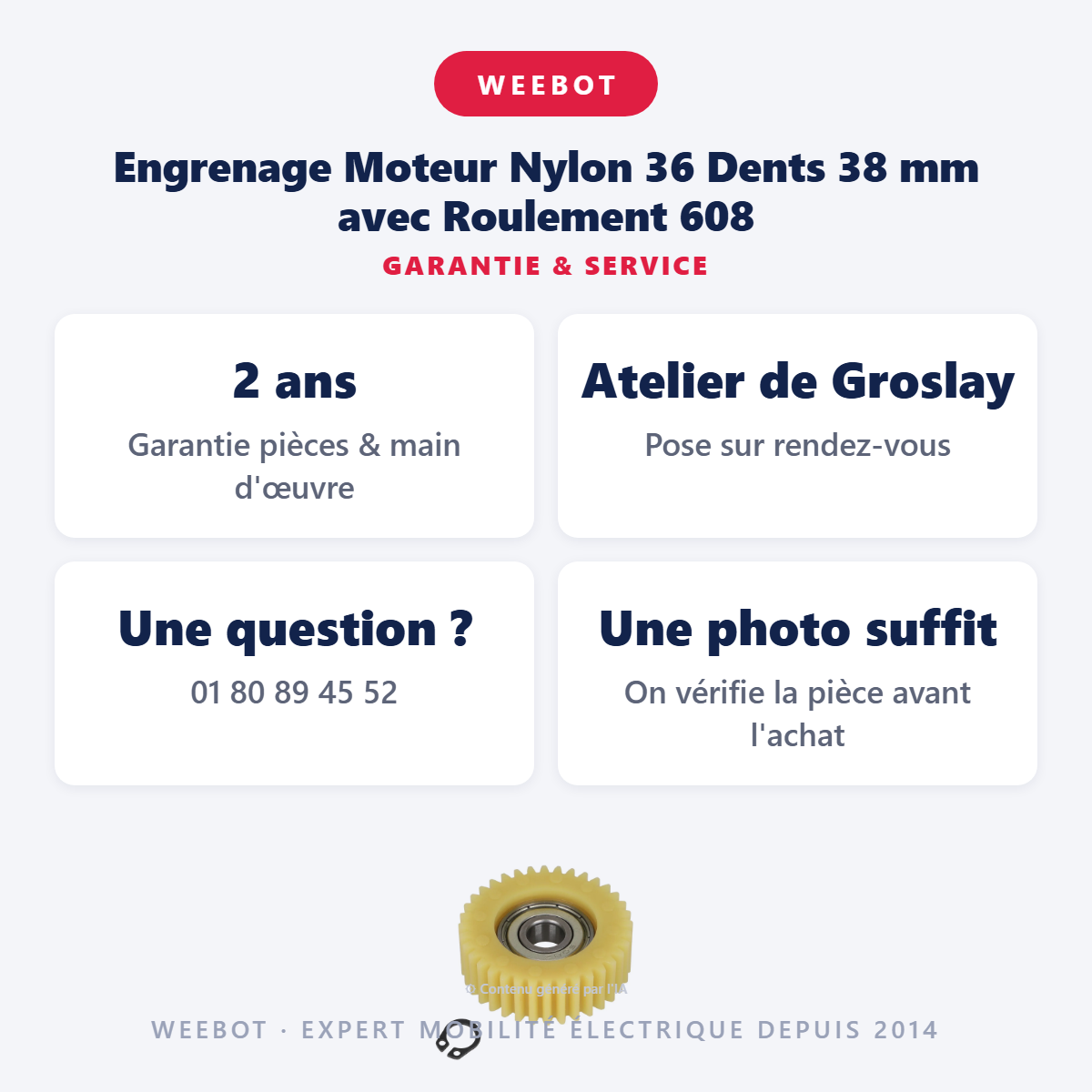 Engrenage Moteur Nylon 36 Dents 38 mm avec Roulement 608 : garantie 2 ans et service après-vente