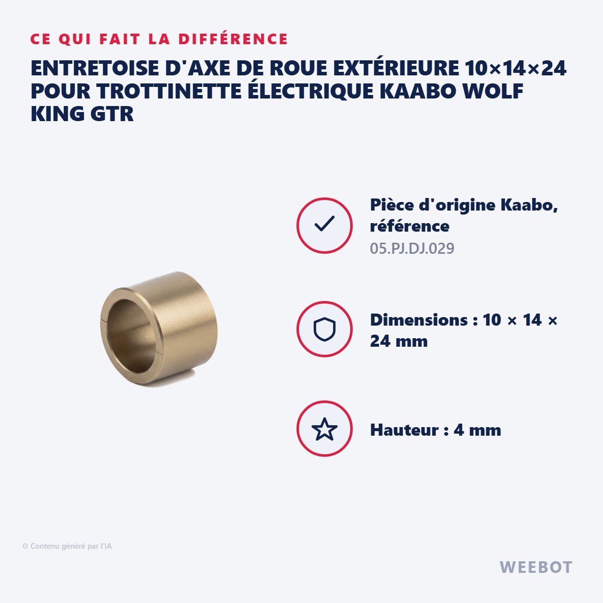 Entretoise d'Axe de Roue Extérieure 10×14×24 pour Trottinette Électrique Kaabo Wolf King GTR - Weebot