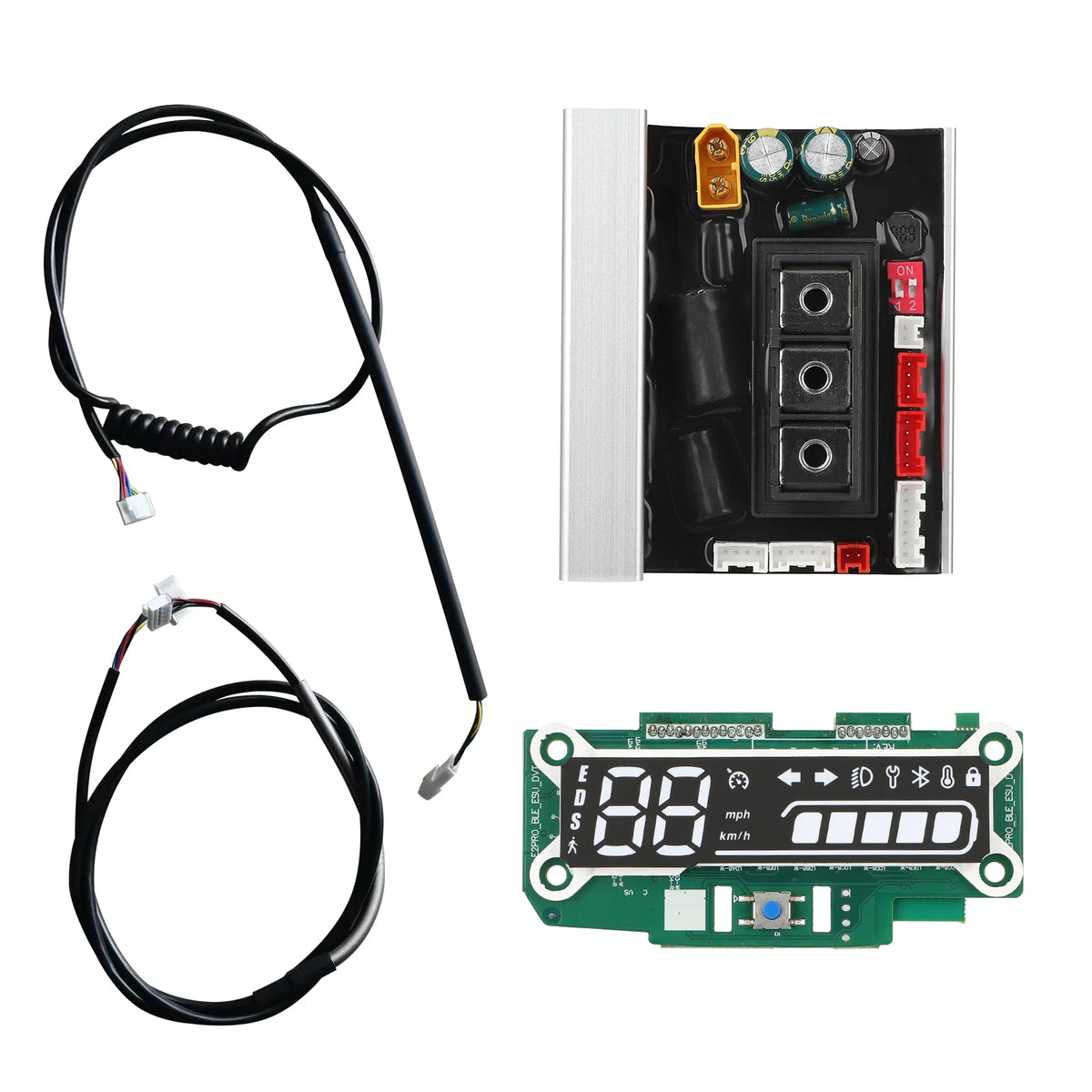 Kit complet comprenant le contrôleur, l'afficheur Bluetooth et les câbles principaux de connexion