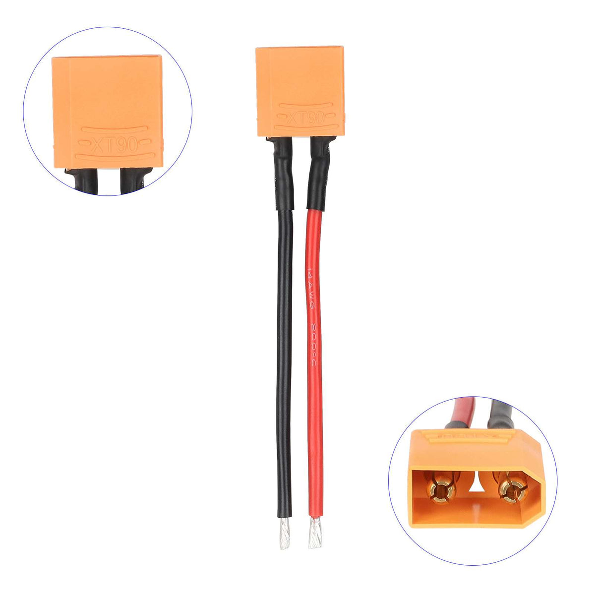 Câble connecteur XT90 mâle orange avec fils de connexion rouge et noir 100mm