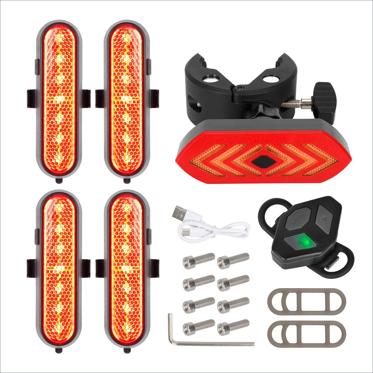 Kit complet de clignotants LED rechargeables avec feu arrière et télécommande sans fil