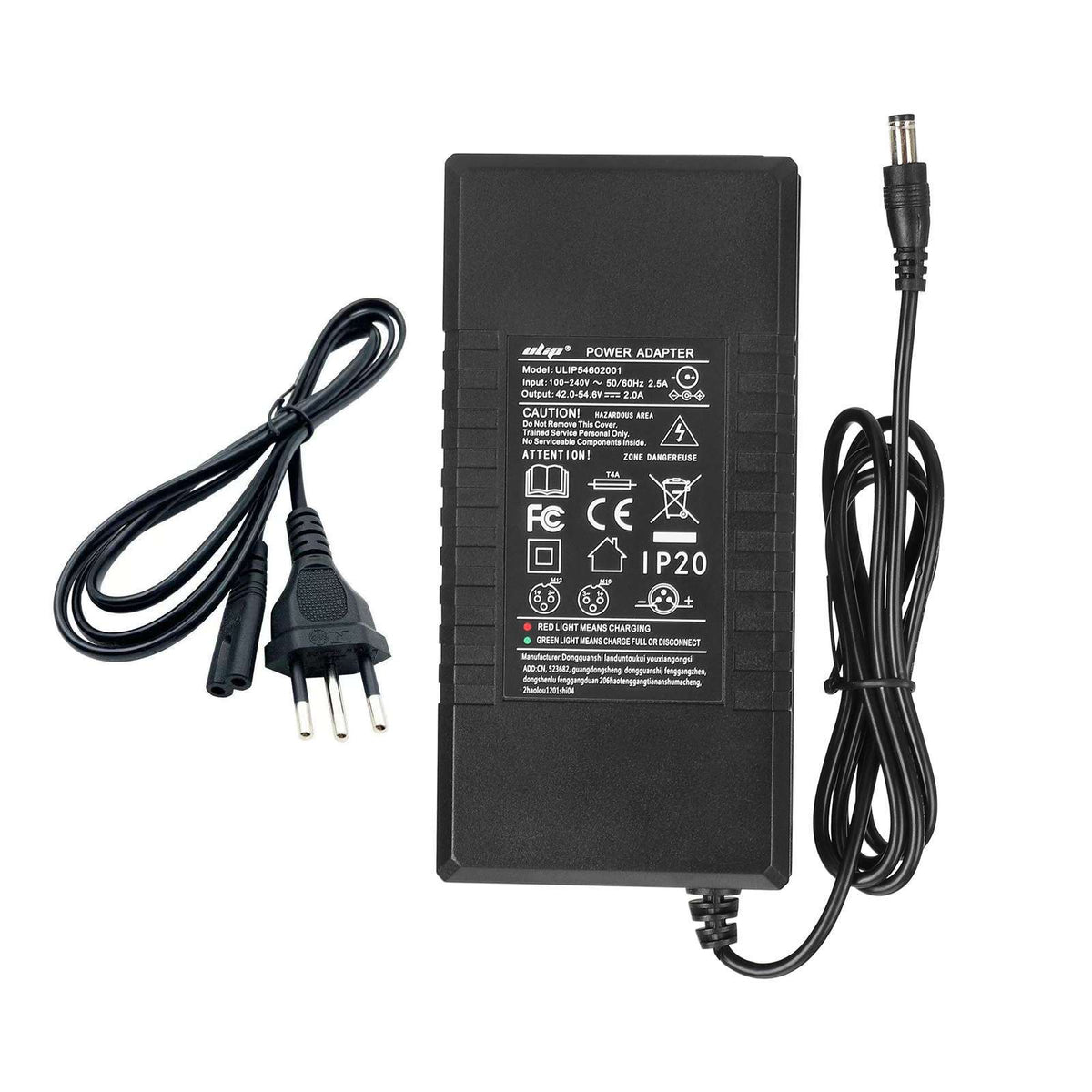 Chargeur de batterie noir 54,6V 2A avec câble et fiche brésilienne