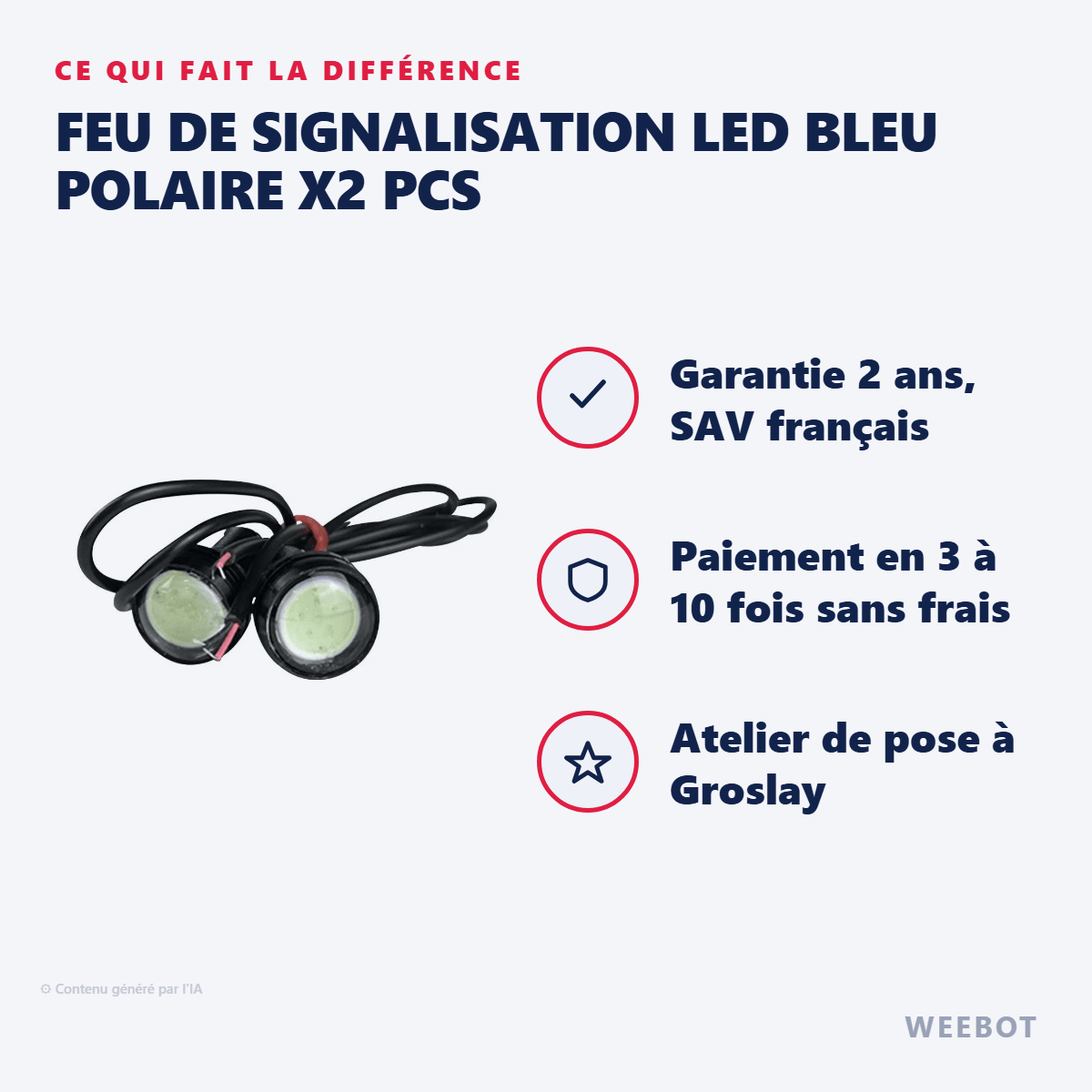 Feu de Signalisation LED Bleu Polaire X2 Pcs pour Trottinette Électrique - Weebot