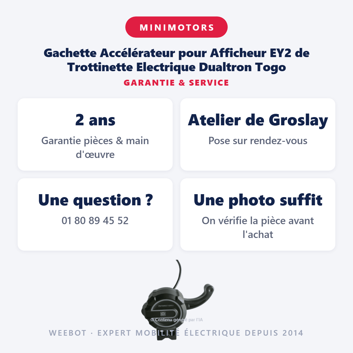 Gachette Accélérateur pour Afficheur EY2 de Trottinette Electrique Dualtron Togo - Weebot
