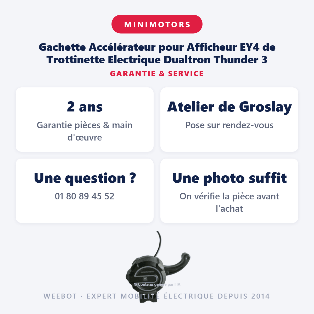 Gachette Accélérateur pour Afficheur EY4 de Trottinette Electrique Dualtron Thunder 3 (Connectique Verte) - Weebot