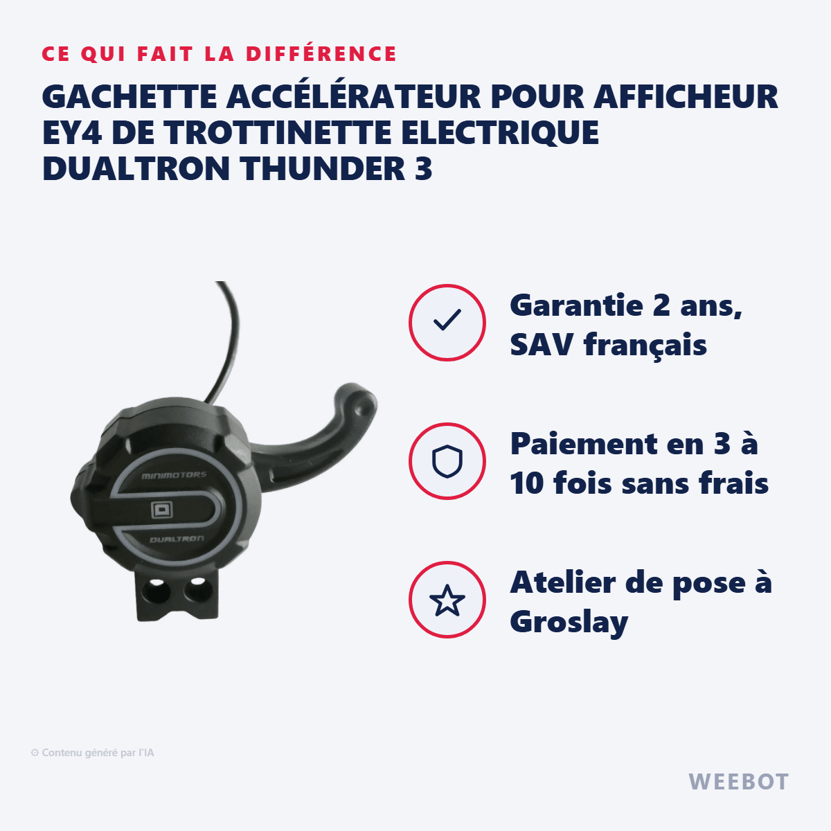 Gachette Accélérateur pour Afficheur EY4 de Trottinette Electrique Dualtron Thunder 3 (Connectique Verte) - Weebot