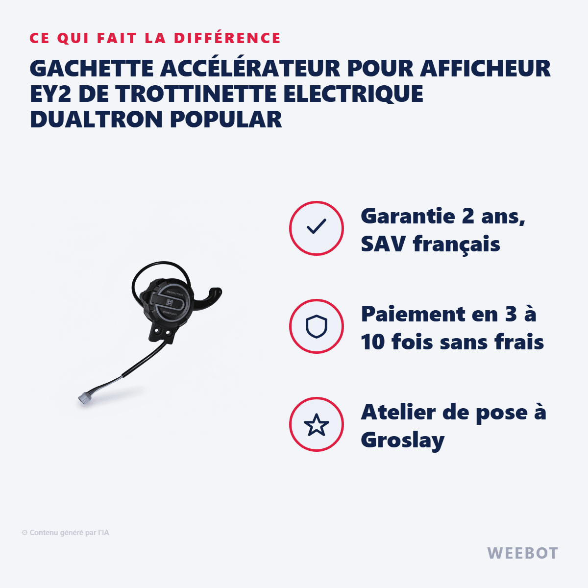 Gachette Accélérateur pour Afficheur EY2 de Trottinette Electrique Dualtron Popular - Weebot