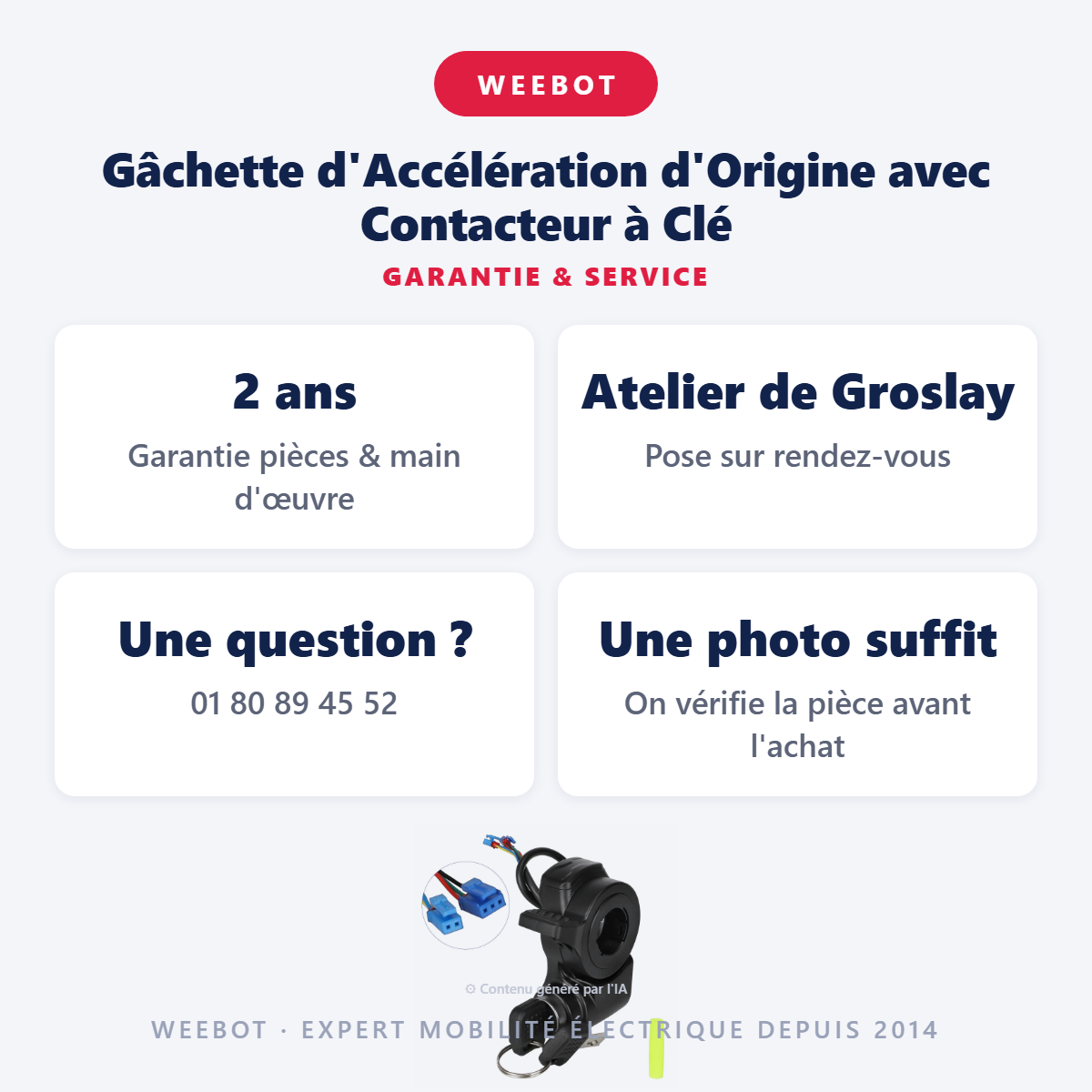 Gâchette d'Accélération d'Origine avec Contacteur à Clé : garantie 2 ans et service après-vente