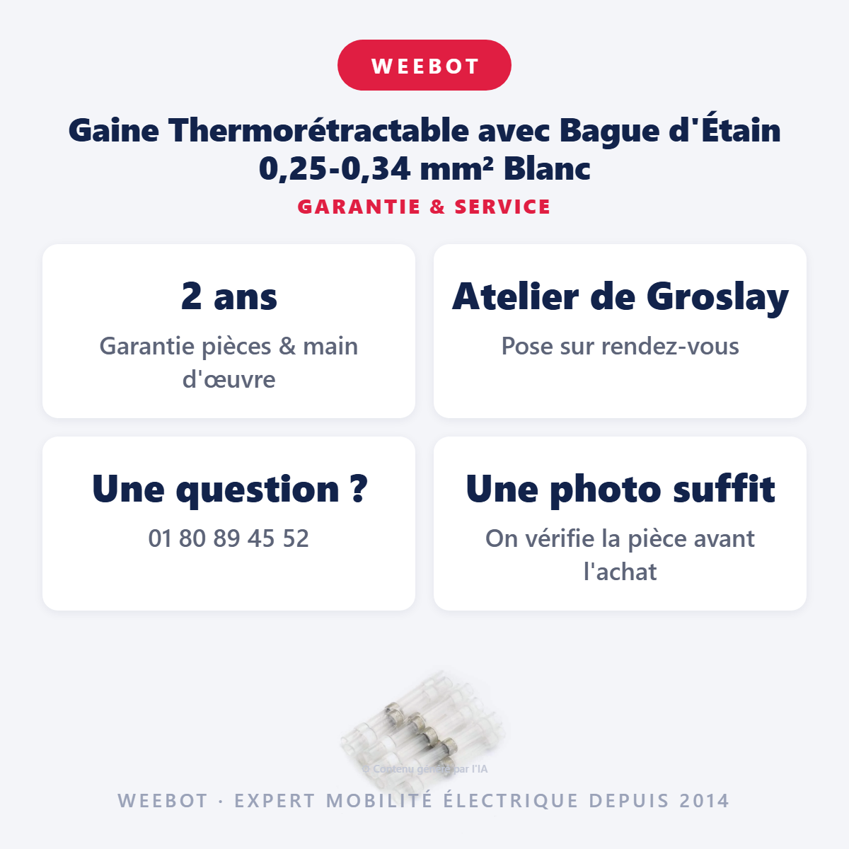 Gaine Thermorétractable avec Bague d'Étain 0,25-0,34 mm² Blanc : garantie 2 ans et service après-vente