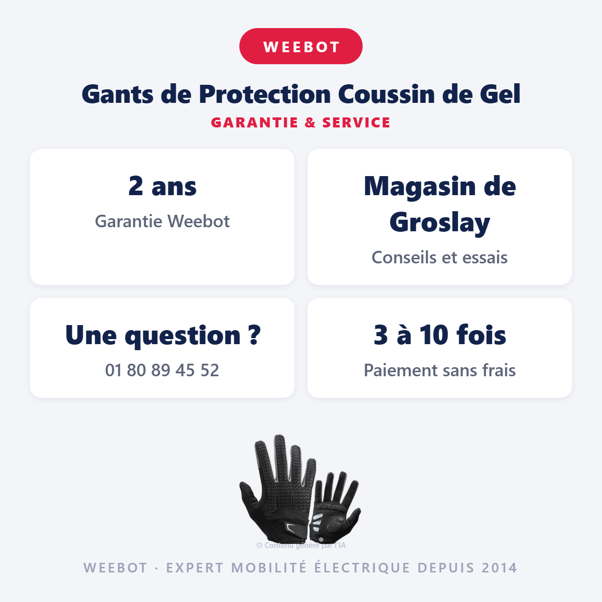 Gants de Protection Coussin de Gel : garantie 2 ans et service après-vente