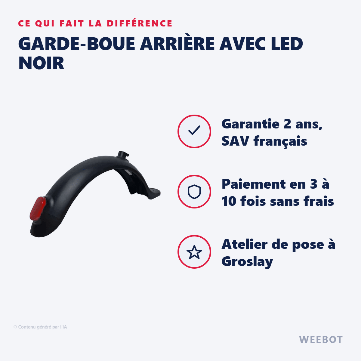 Garde-boue arrière avec LED Noir pour Trottinette Électrique Xiaomi M365 & M365 Pro - Weebot