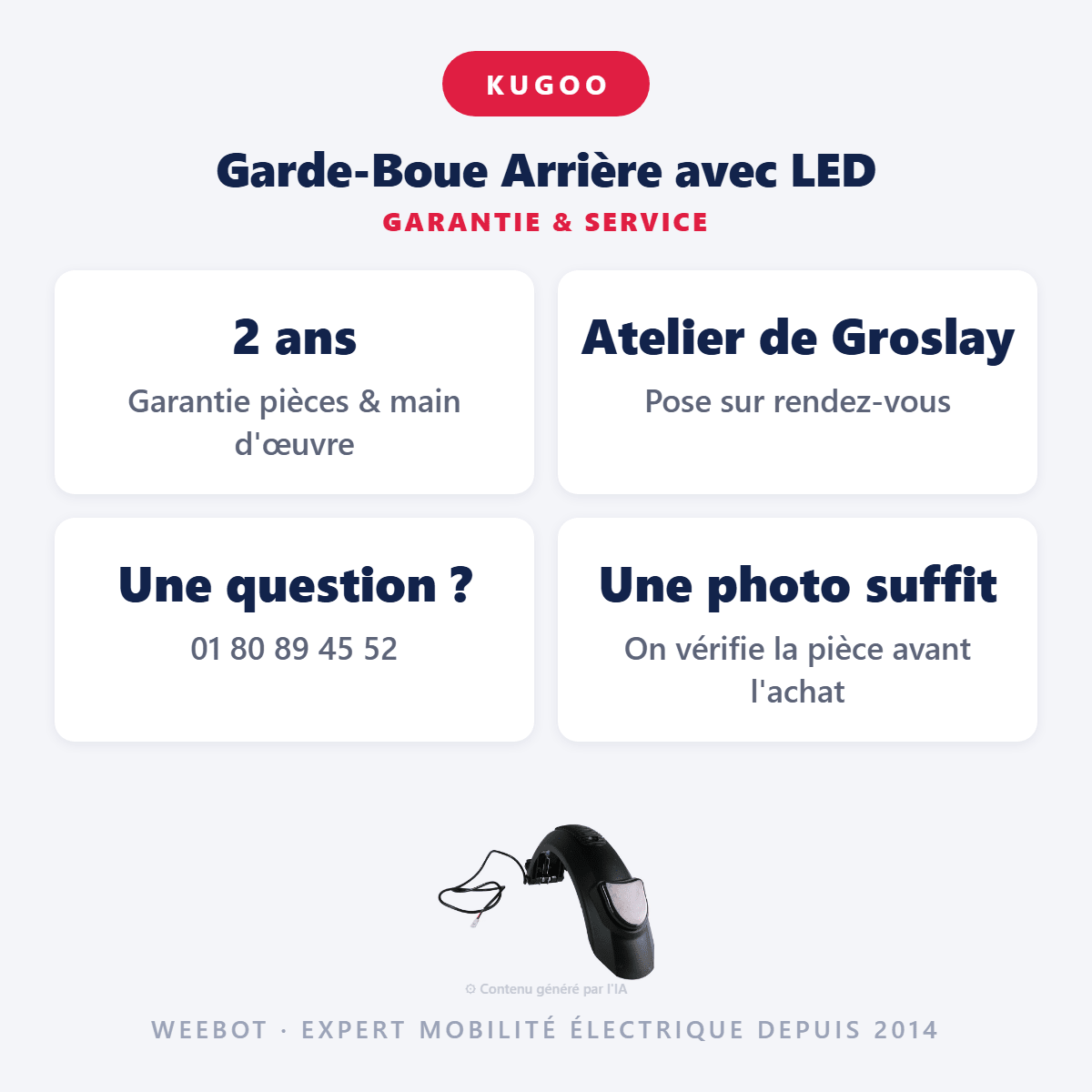 Garde-Boue Arrière avec LED pour Trottinette Électrique Kugoo S1 Kirin - Weebot