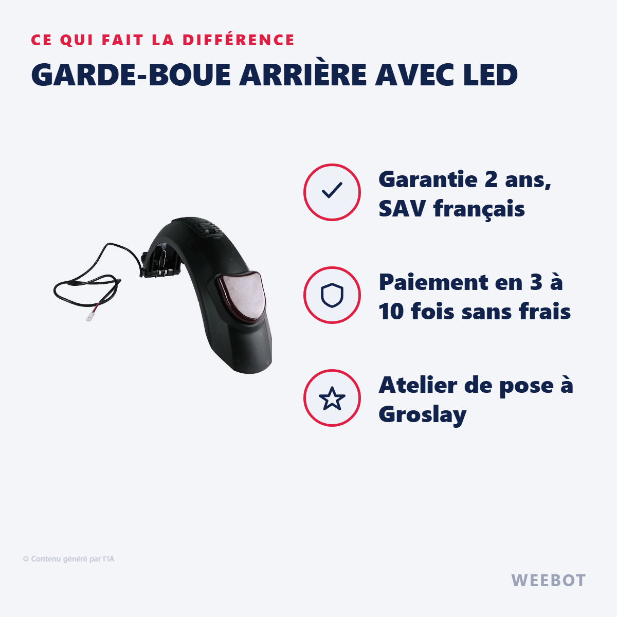 Garde-Boue Arrière avec LED pour Trottinette Électrique Kugoo S1 Kirin - Weebot