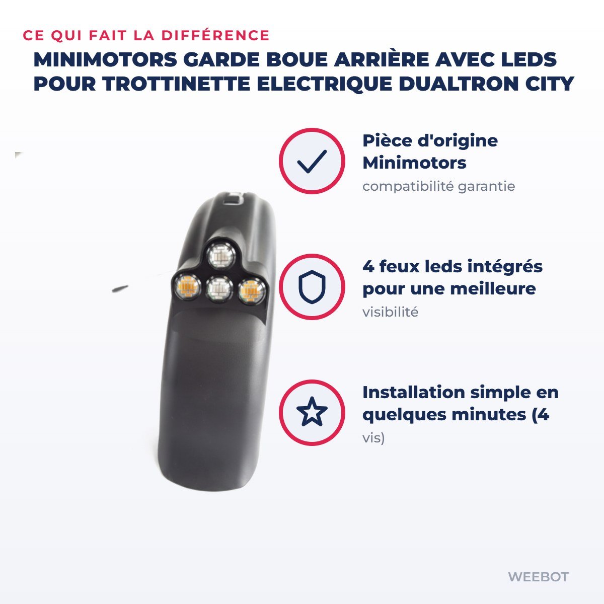 Garde Boue arrière avec leds pour Trottinette Electrique Dualtron City - Weebot
