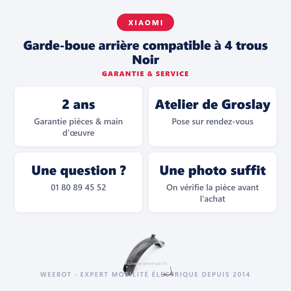 Garde-boue arrière compatible à 4 trous Noir pour Trottinette Électrique Xiaomi - Weebot