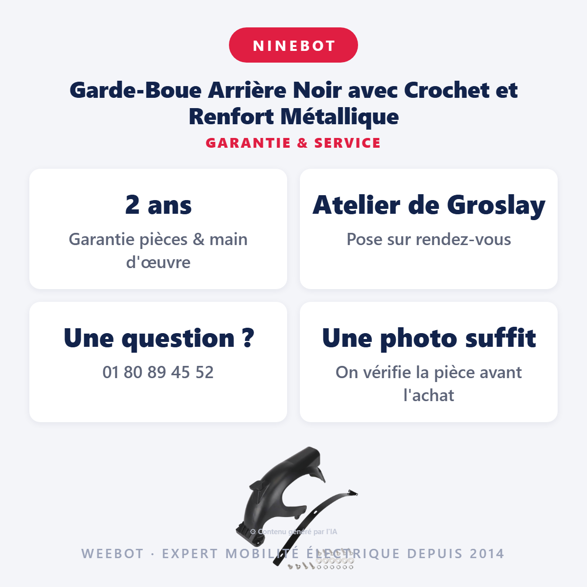 Garde-Boue Arrière Noir avec Crochet et Renfort Métallique : garantie 2 ans et service après-vente