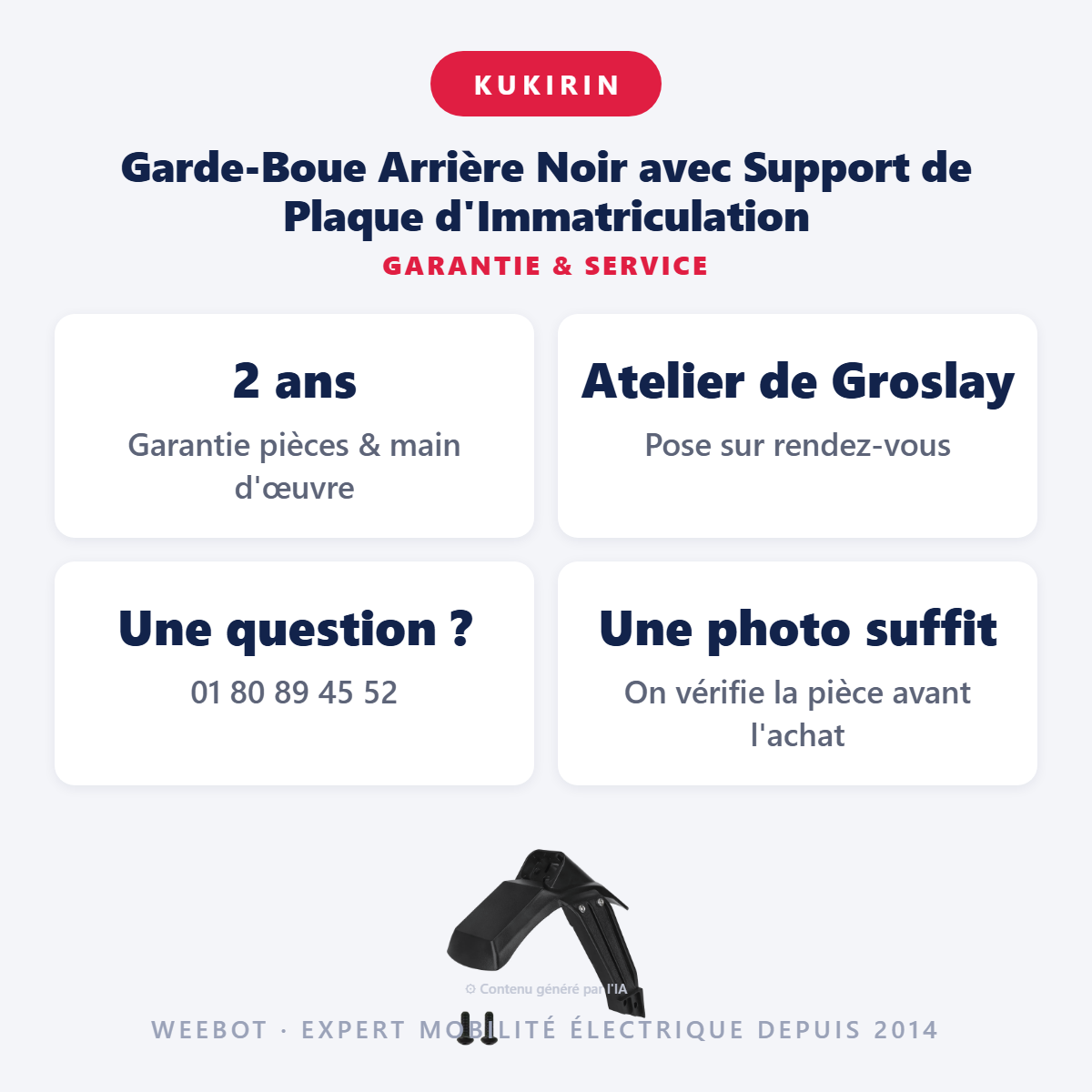 Garde-Boue Arrière Noir avec Support de Plaque d'Immatriculation : garantie 2 ans et service après-vente