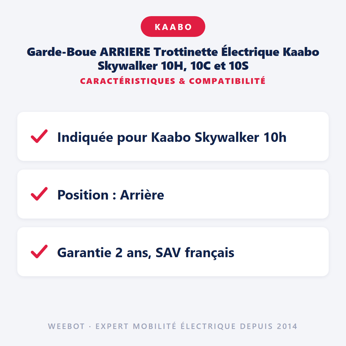 Garde-Boue ARRIERE Trottinette Électrique Kaabo Skywalker 10H, 10C et 10S : caractéristiques et compatibilité