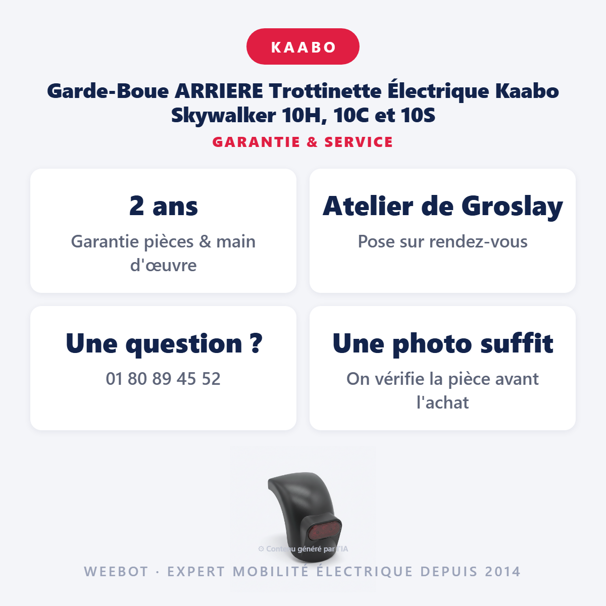 Garde-Boue ARRIERE Trottinette Électrique Kaabo Skywalker 10H, 10C et 10S : garantie 2 ans et service après-vente