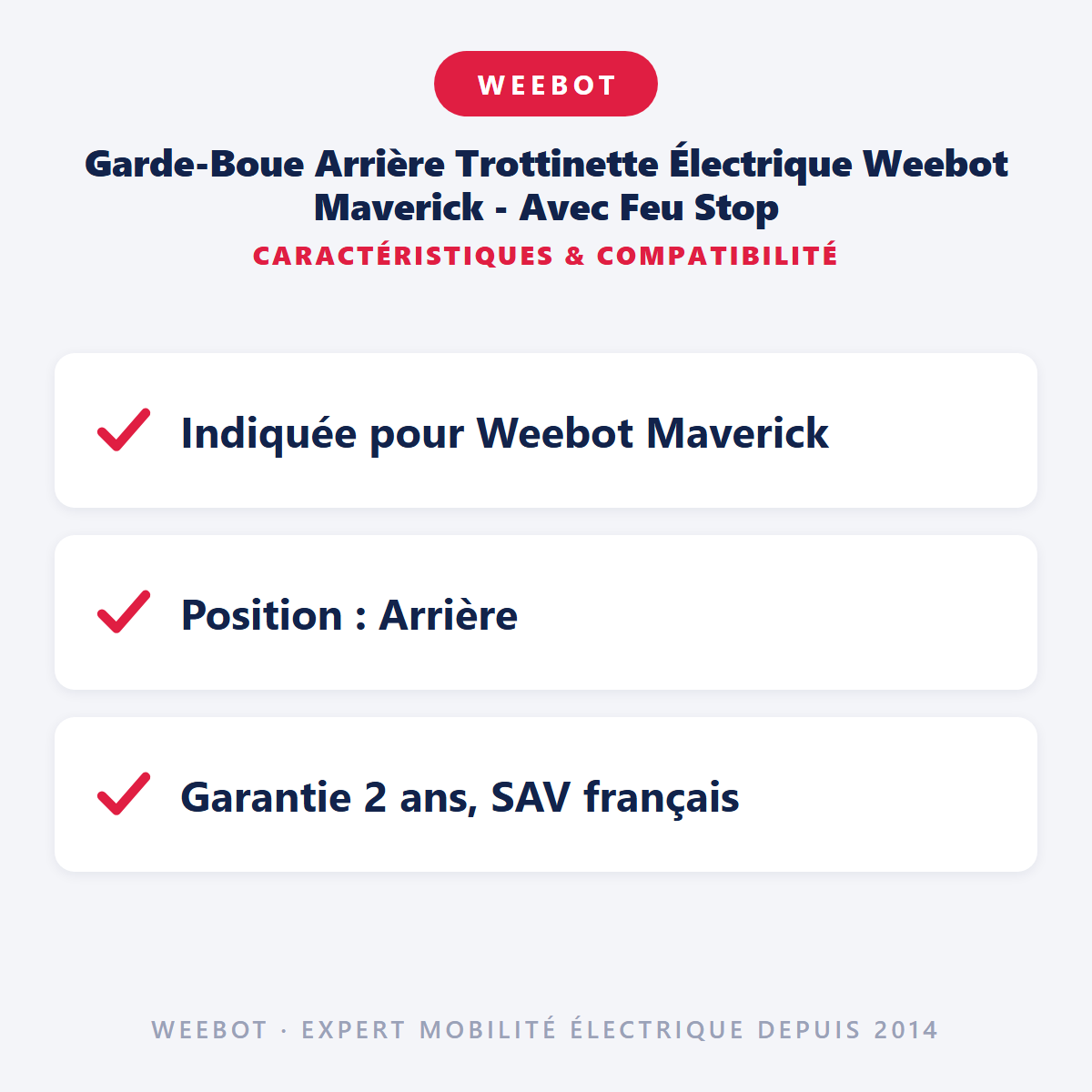 Garde-Boue Arrière Trottinette Électrique Weebot Maverick - Avec Feu Stop : caractéristiques et compatibilité