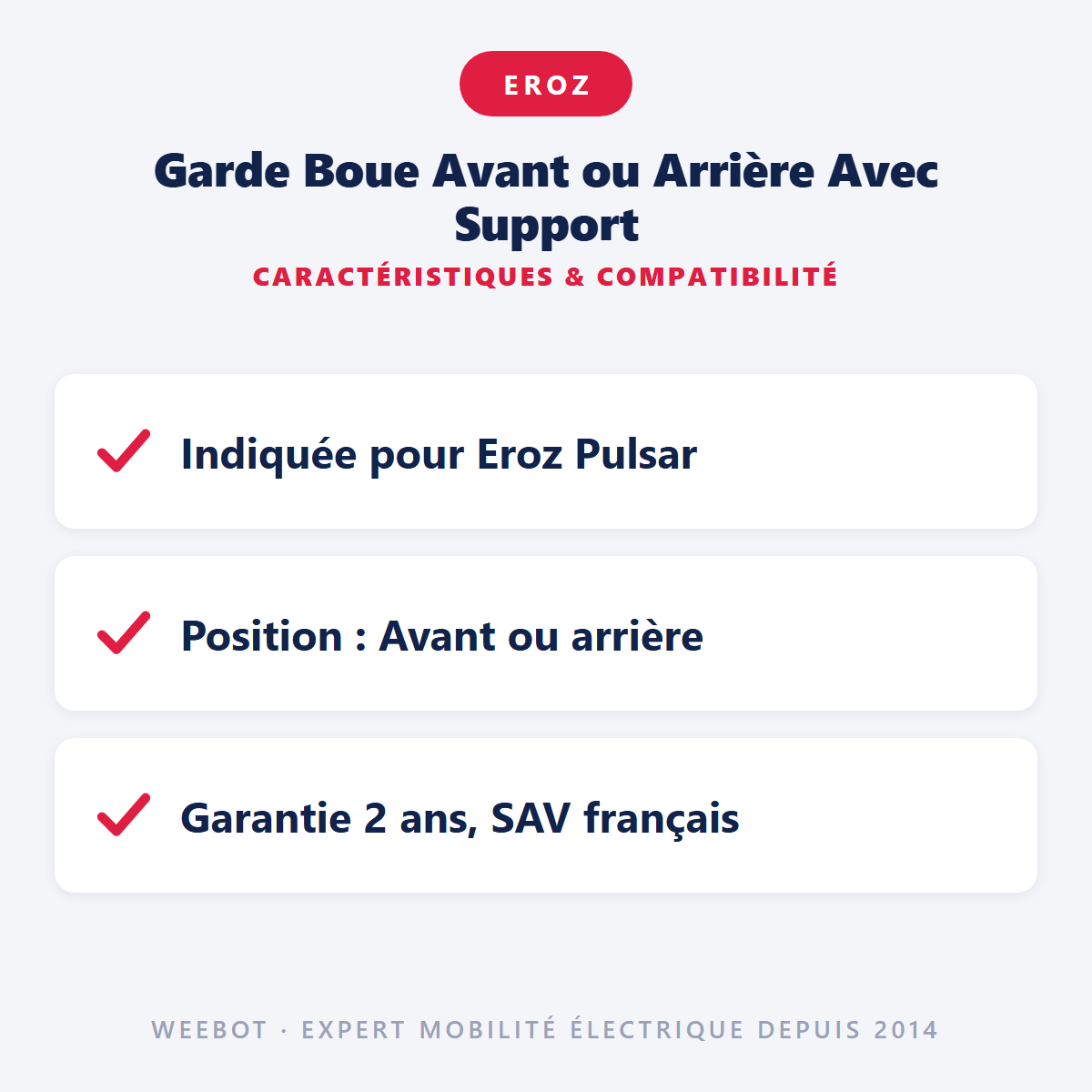 Garde Boue Avant ou Arrière Avec Support : caractéristiques et compatibilité
