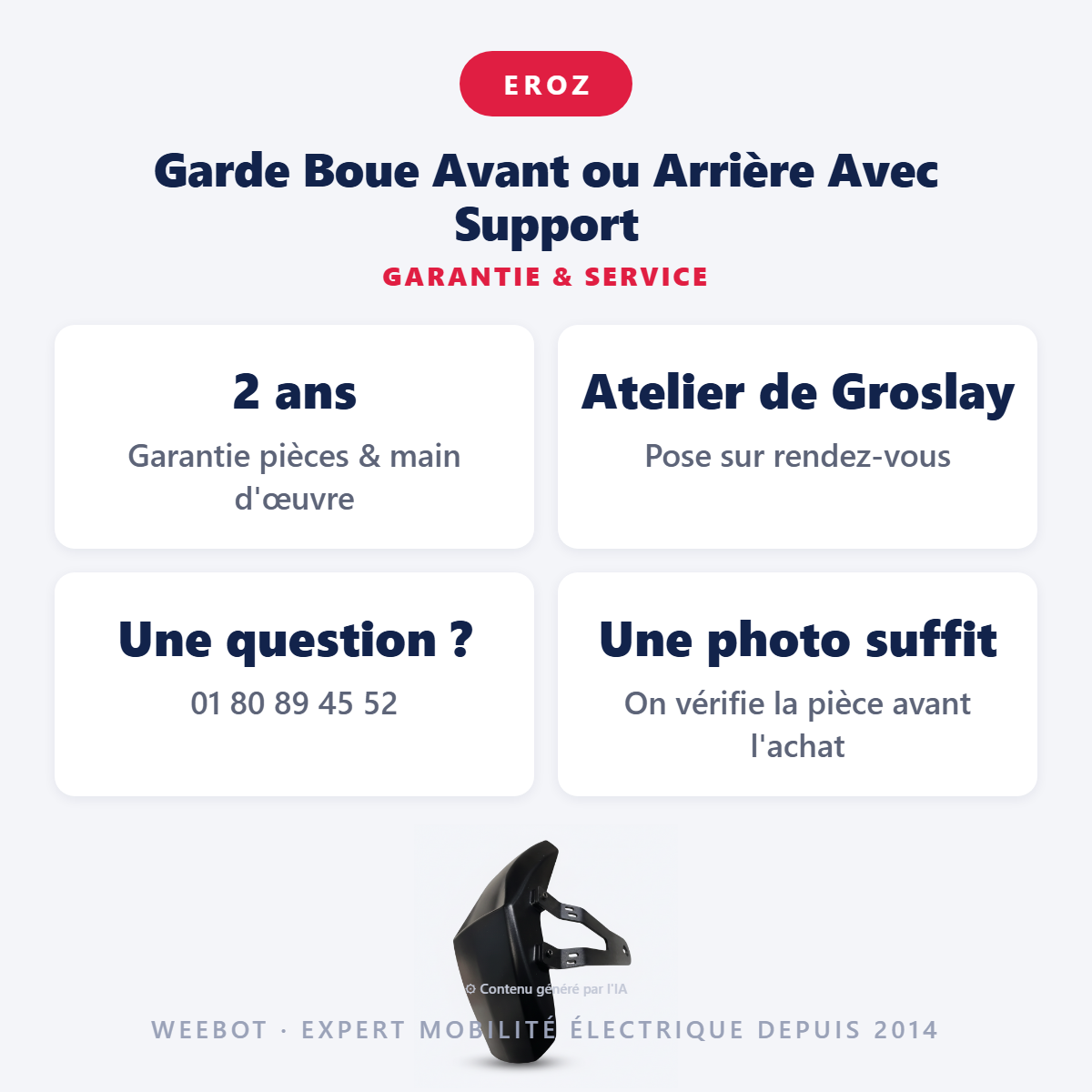 Garde Boue Avant ou Arrière Avec Support : garantie 2 ans et service après-vente