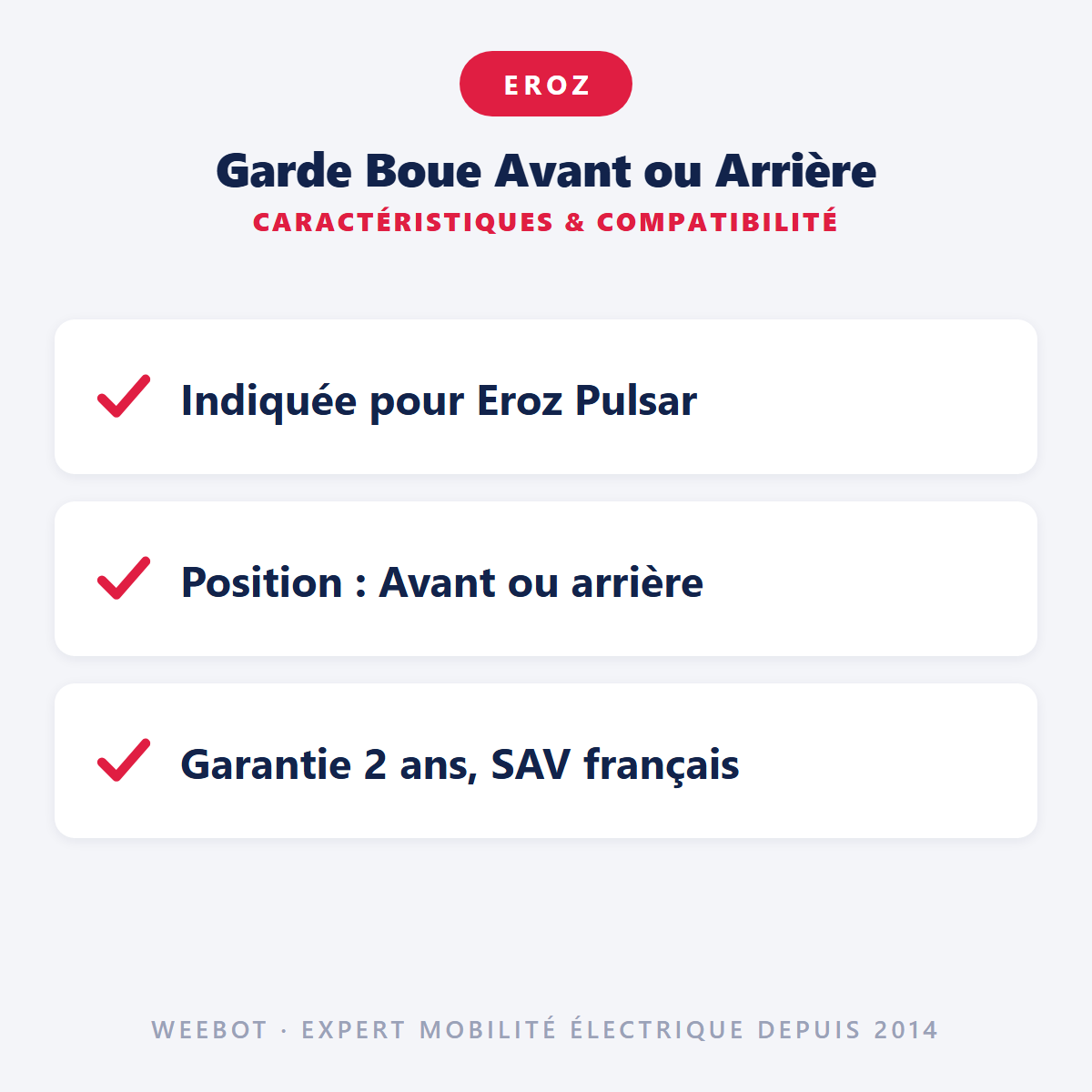 Garde Boue Avant ou Arrière : caractéristiques et compatibilité