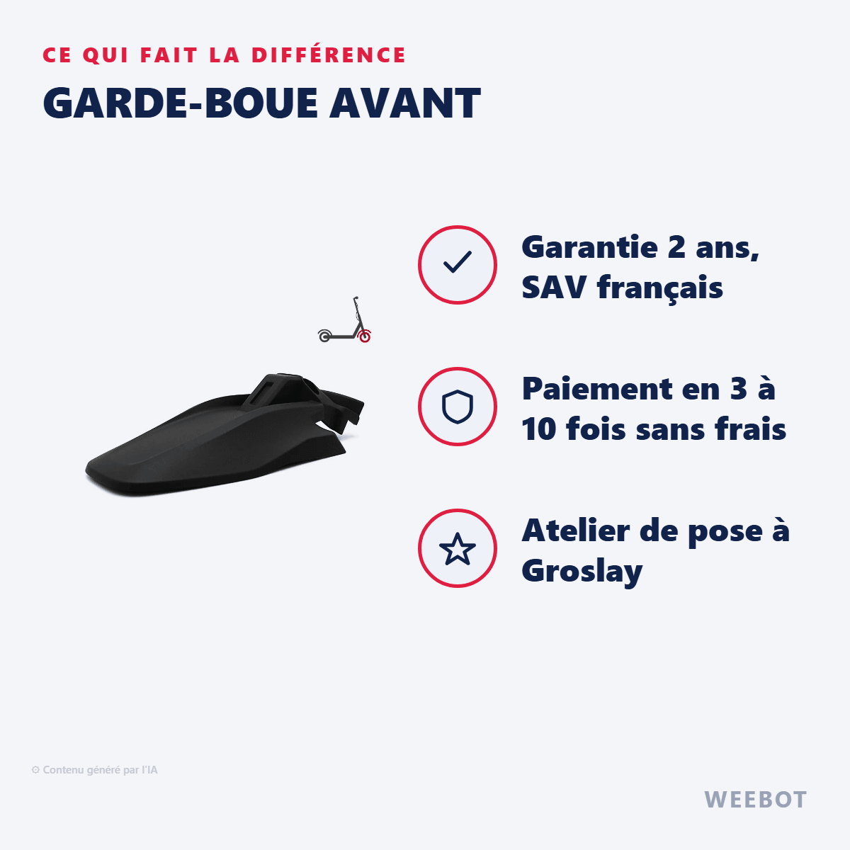 Garde-boue avant pour Trottinette Électrique Ninebot Segway ZT3 Pro - Weebot