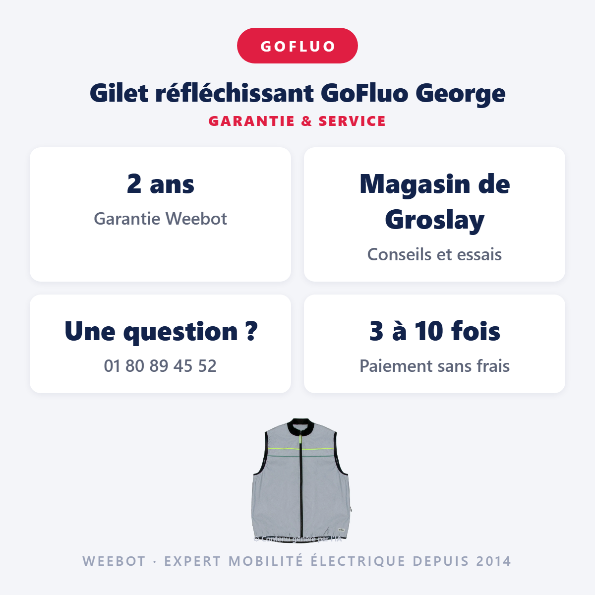 Gilet réfléchissant GoFluo George : garantie 2 ans et service après-vente