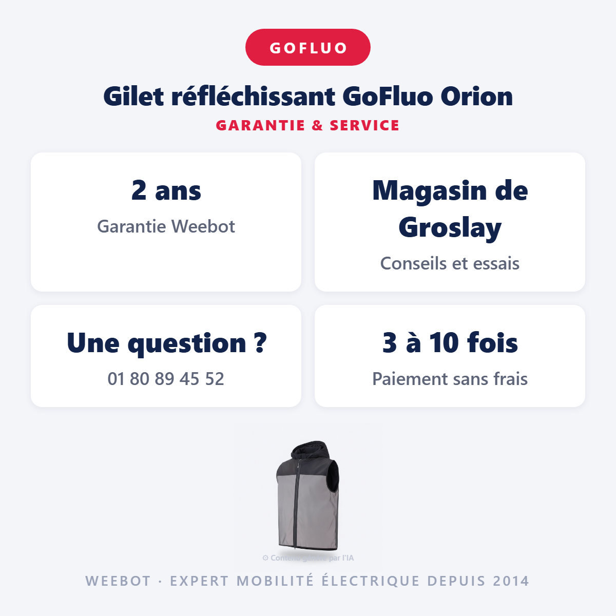 Gilet réfléchissant GoFluo Orion : garantie 2 ans et service après-vente