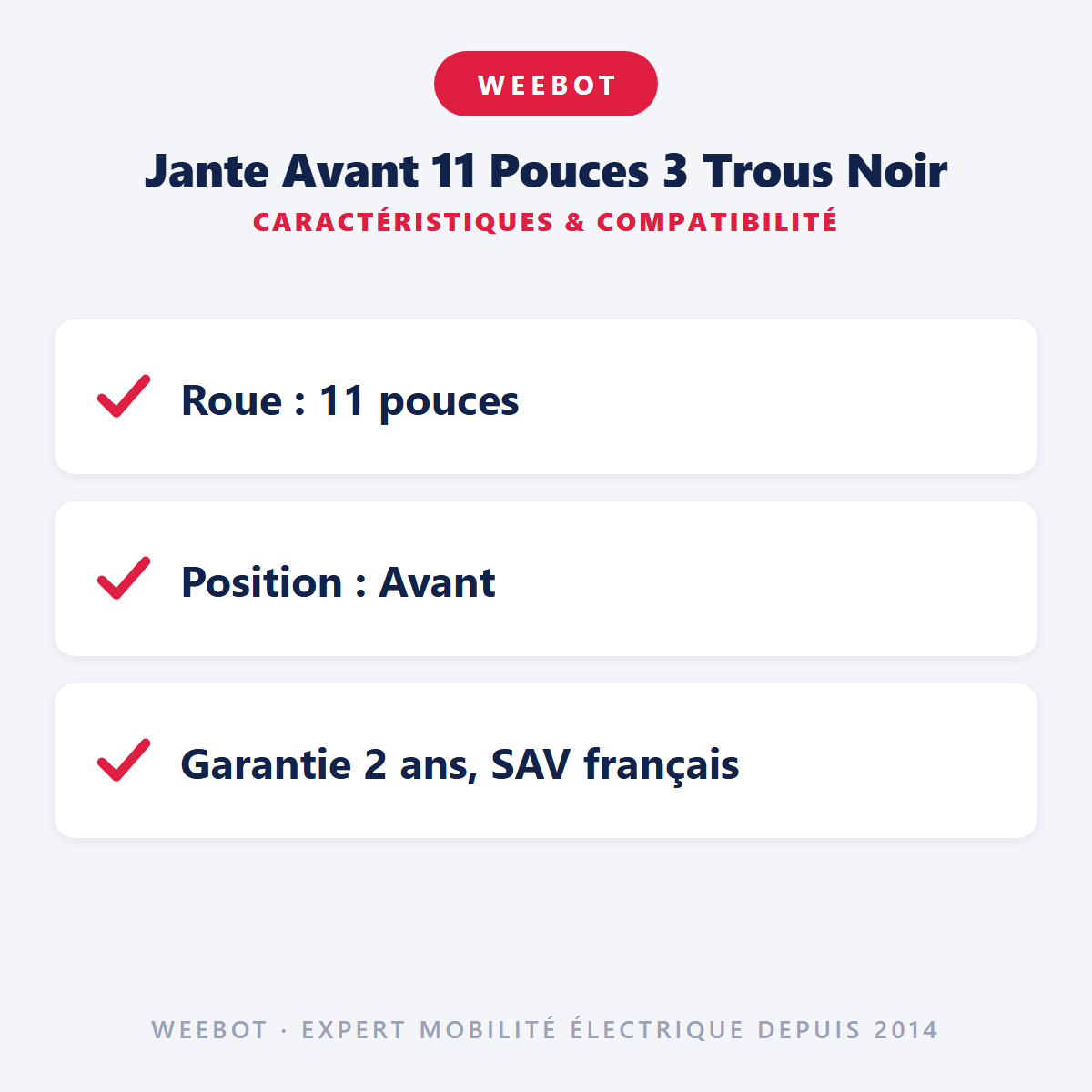 Jante Avant 11 Pouces 3 Trous Noir : caractéristiques et compatibilité