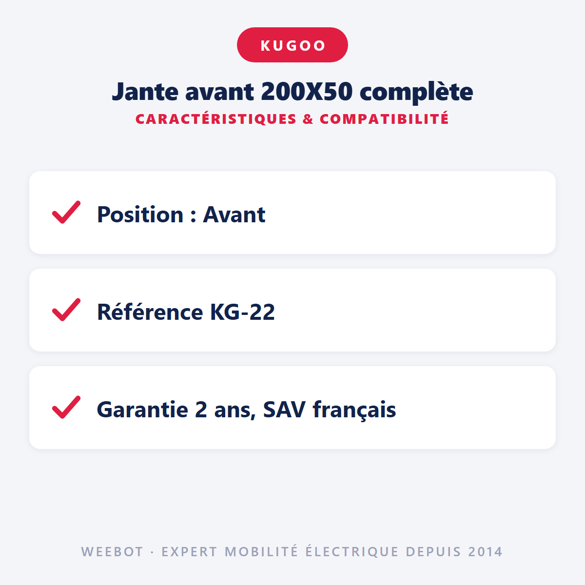 Jante avant 200X50 complète pour Trottinette Électrique Kugoo S1 - Weebot