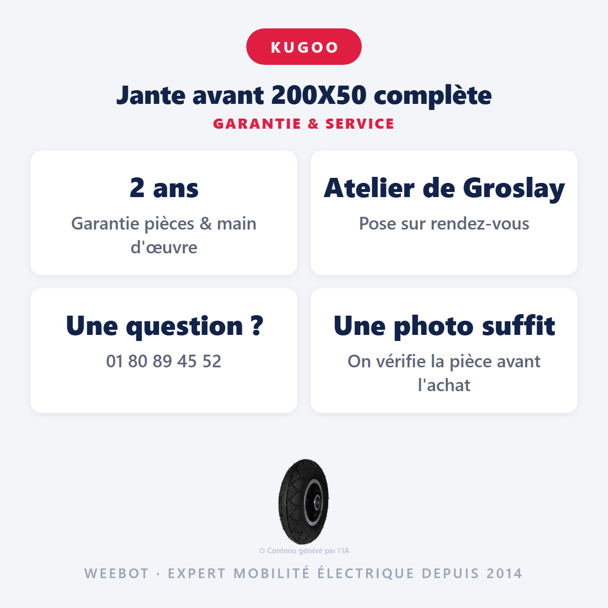 Jante avant 200X50 complète pour Trottinette Électrique Kugoo S1 - Weebot