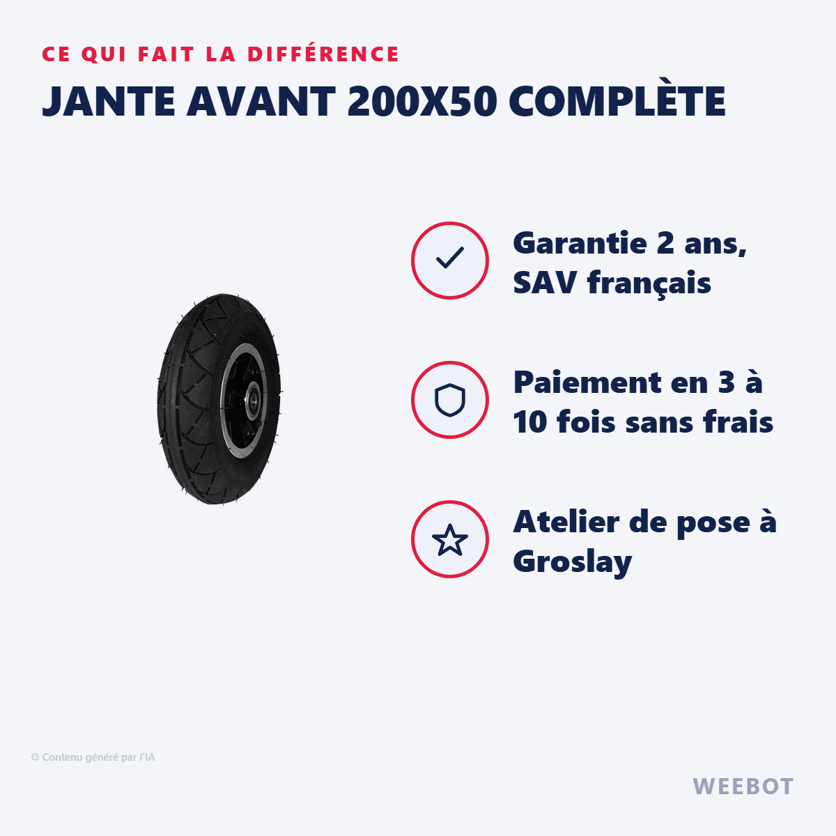 Jante avant 200X50 complète pour Trottinette Électrique Kugoo S1 - Weebot