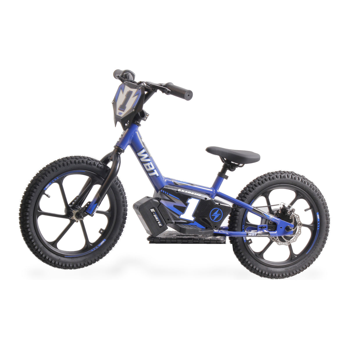 Draisienne électrique enfant WBT Kick X 16 pouces bleue de profil