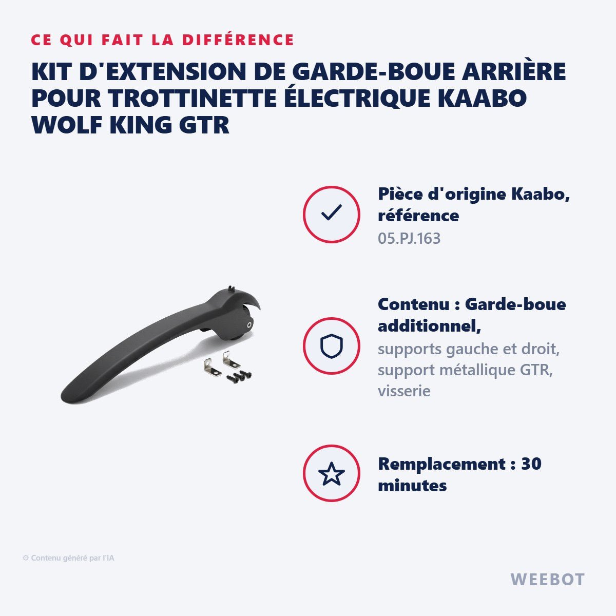 Kit d'Extension de Garde-Boue Arrière pour Trottinette Électrique Kaabo Wolf King GTR - Weebot