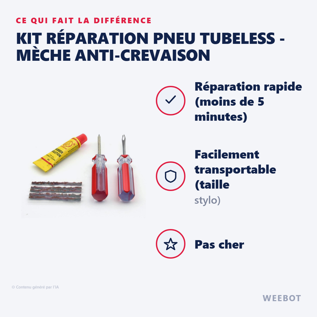 Kit Réparation Pneu Tubeless - Mèche Anti-Crevaison : les points forts