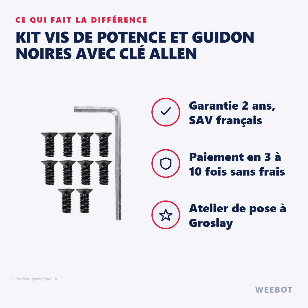 Kit Vis de Potence et Guidon Noires avec Clé Allen : les points forts