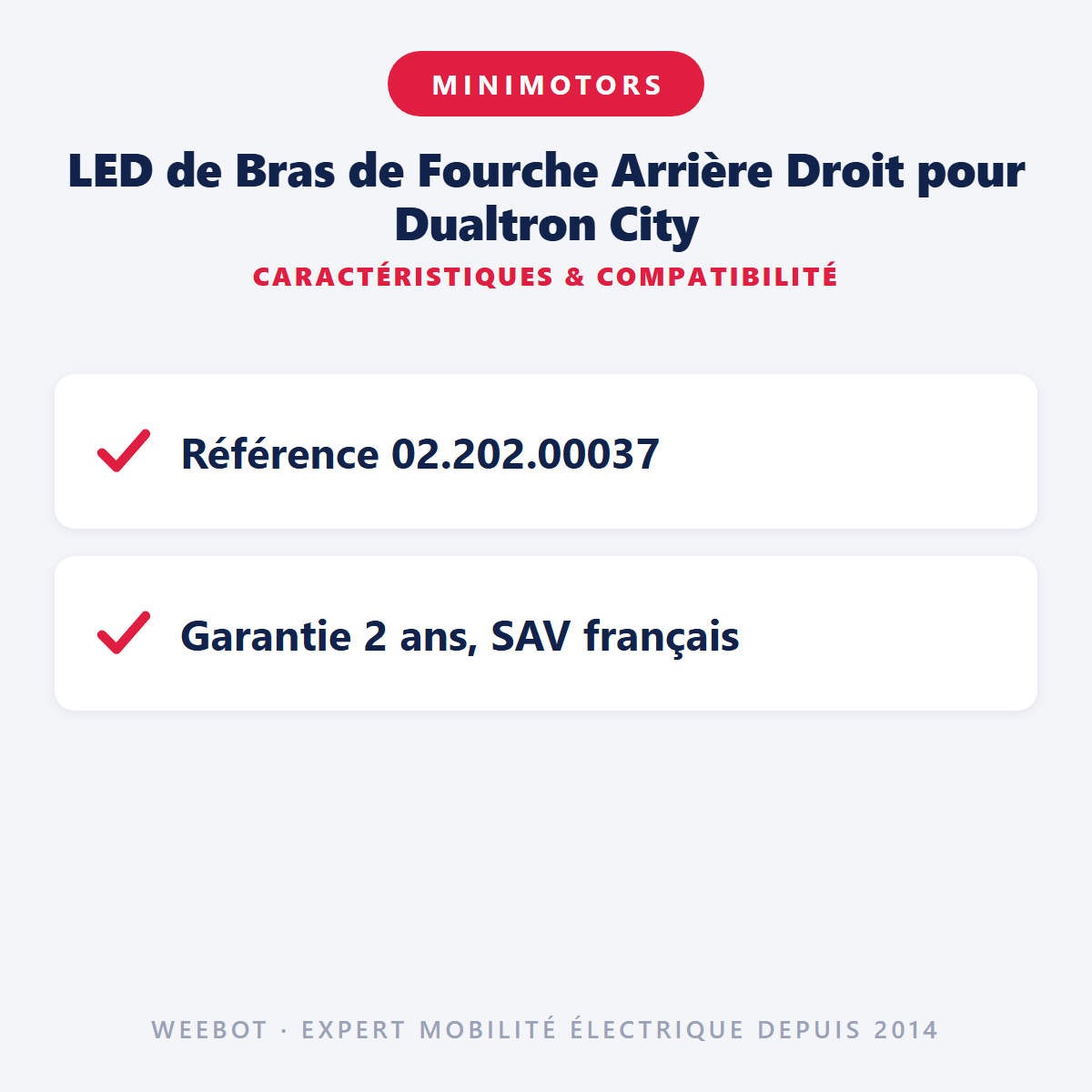 LED de Bras de Fourche Arrière Droit pour Dualtron City - Weebot