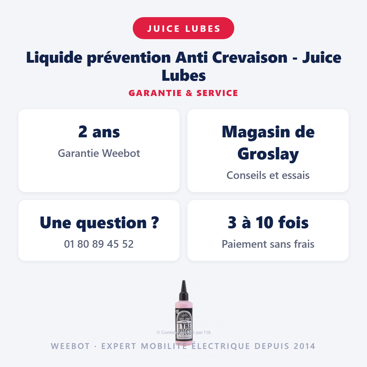 Liquide prévention Anti Crevaison - Juice Lubes : garantie 2 ans et service après-vente