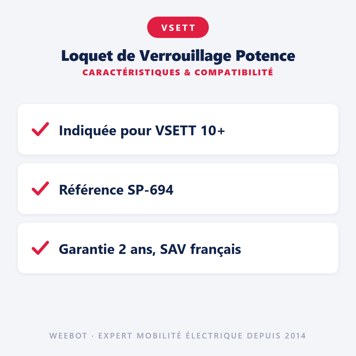 Loquet de Verrouillage Potence pour Trottinette Électrique Vsett 10+ - Weebot