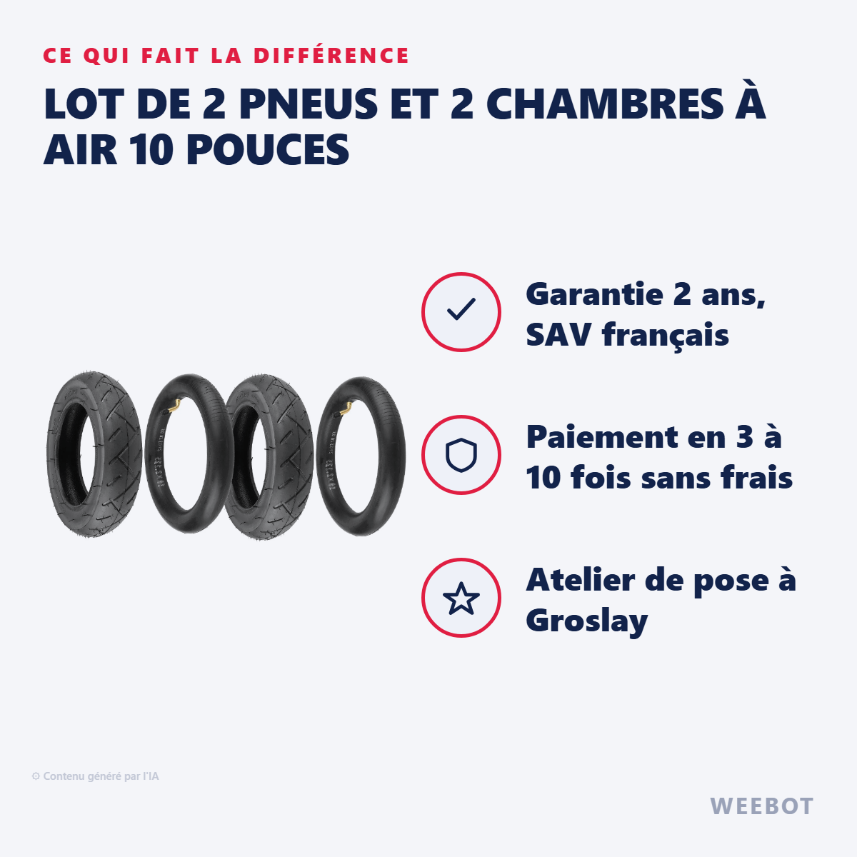 Lot de 2 Pneus et 2 Chambres à Air 10 Pouces : les points forts