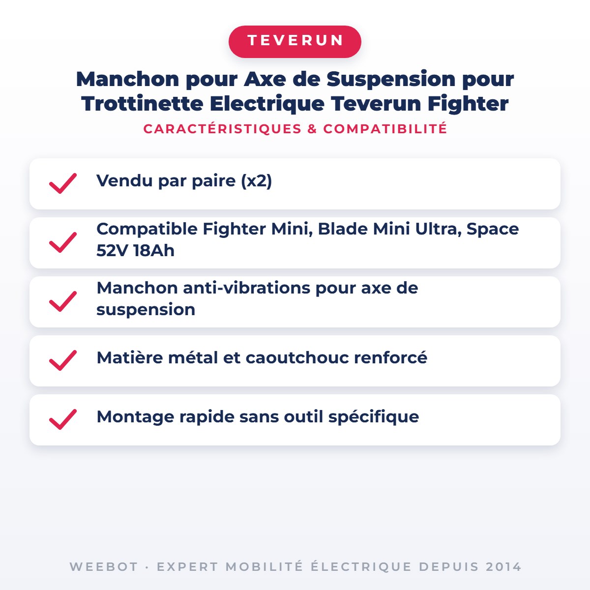 Manchon pour Axe de Suspension pour Trottinette Electrique Teverun Fighter — caractéristiques et compatibilité