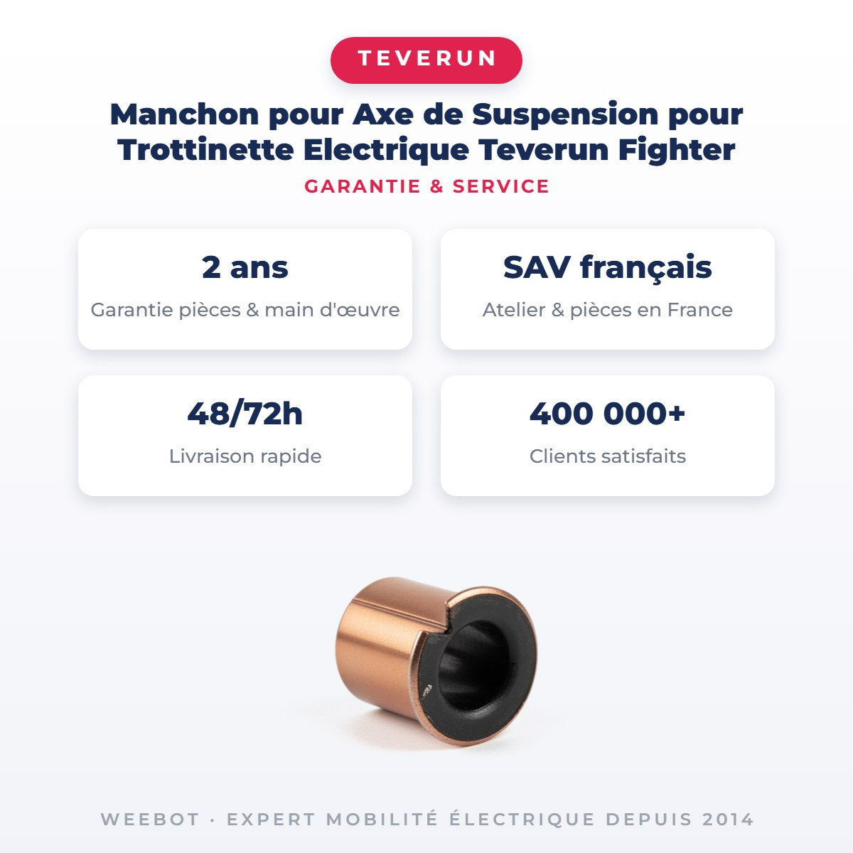 Manchon pour Axe de Suspension pour Trottinette Electrique Teverun Fighter — garantie 2 ans pièces et main d'œuvre