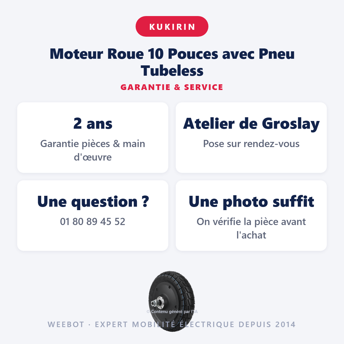 Moteur Roue 10 Pouces avec Pneu Tubeless : garantie 2 ans et service après-vente
