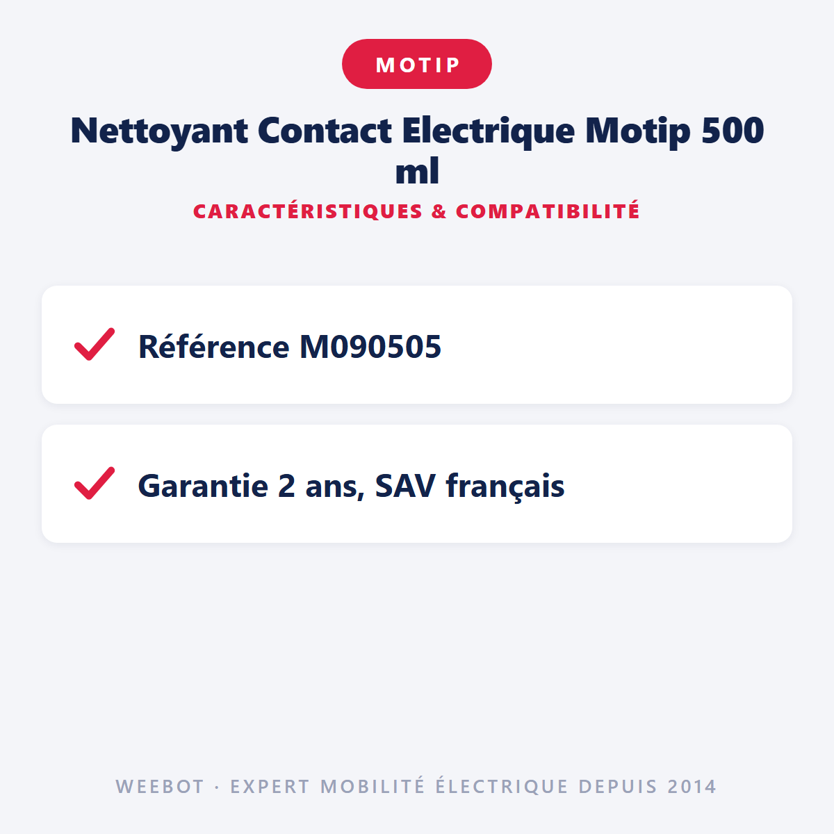 Nettoyant Contact Electrique Motip 500 ml : caractéristiques et compatibilité