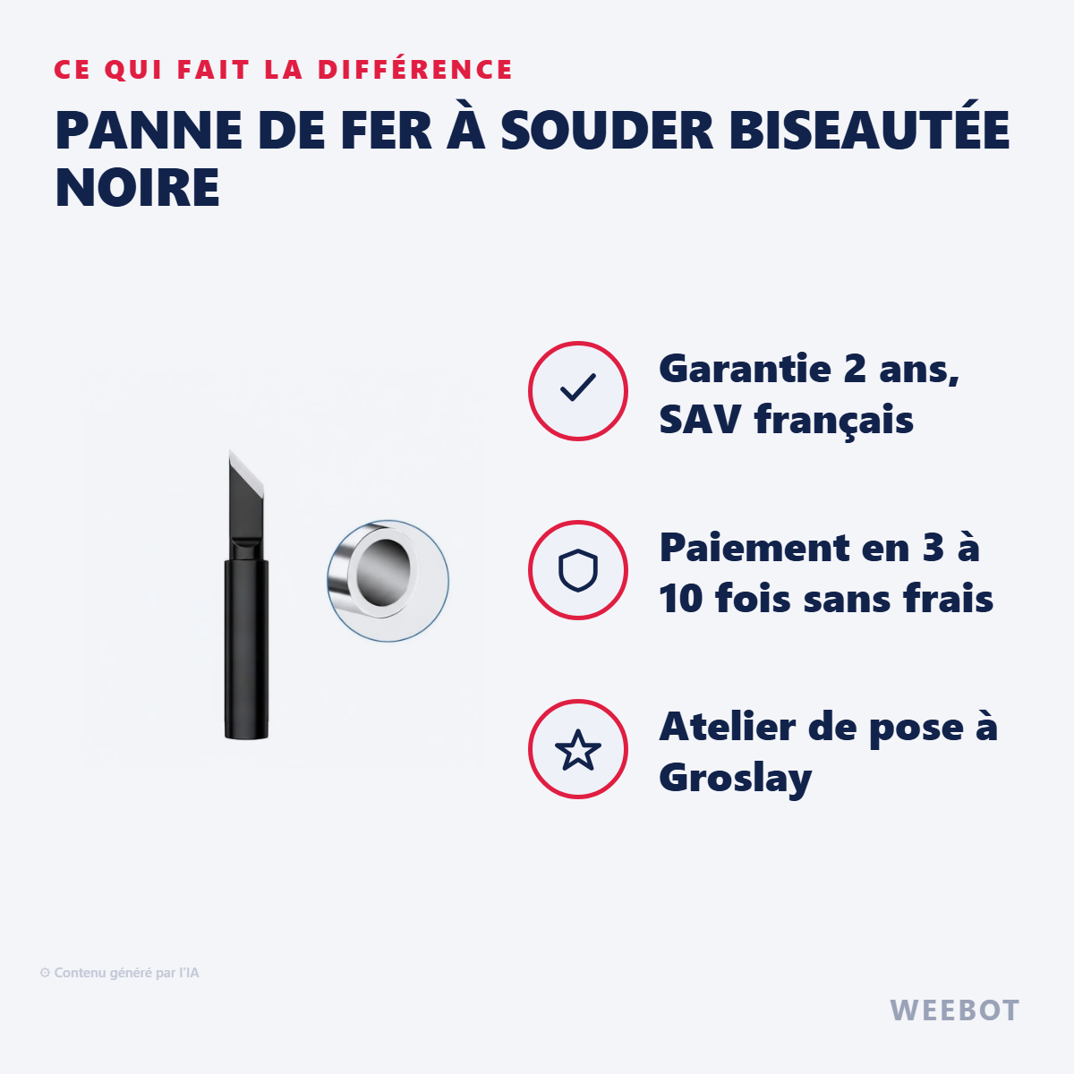 Panne de Fer à Souder Biseautée Noire : les points forts