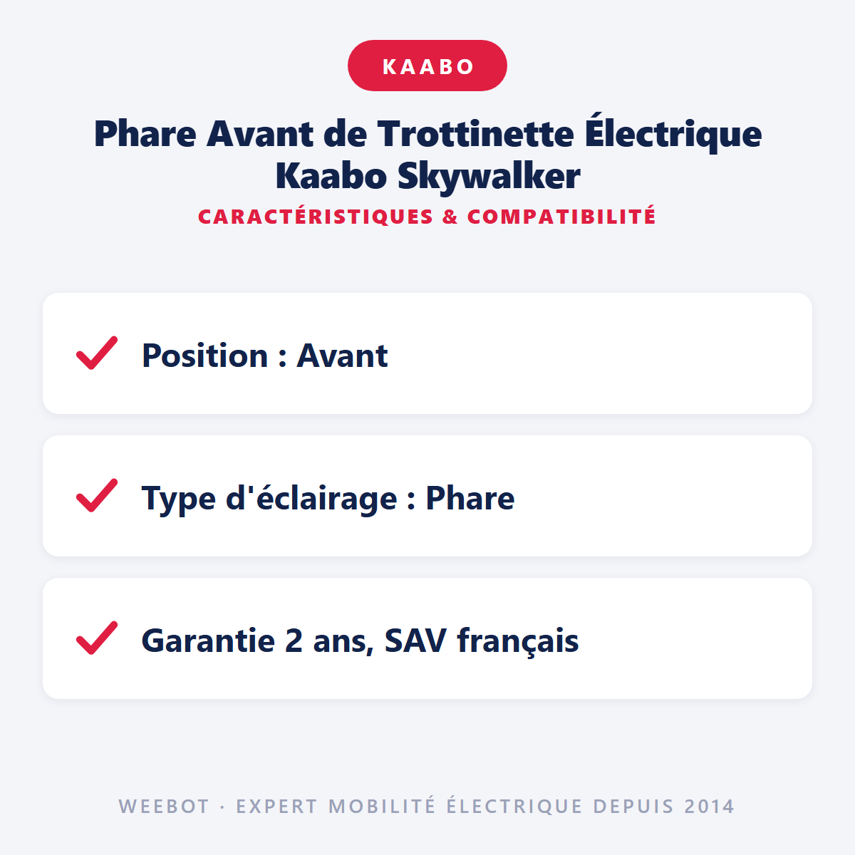 Phare Avant de Trottinette Électrique Kaabo Skywalker : caractéristiques et compatibilité